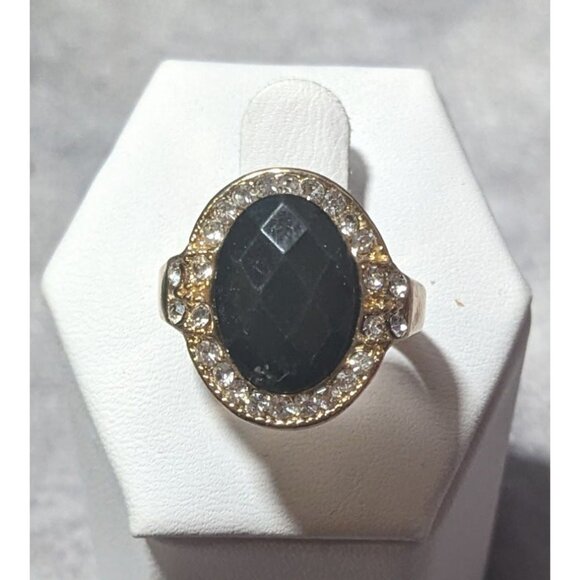 Bold Glam Gold And Black Faceted Gemmed Ring Size 6 - Picture 1 of 12